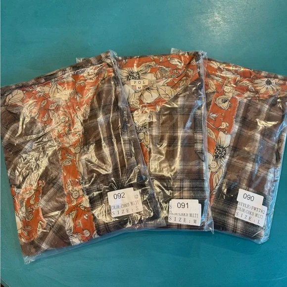 POL Floral Plaid Women's Button Down - Brown and Orange - Picture 3 of 6